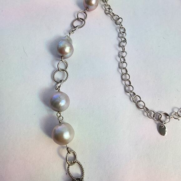 Signed LUC 925 CN Lucas Lameth Sterling Silver Gray Baroque Pearl Necklace long - Picture 4 of 10